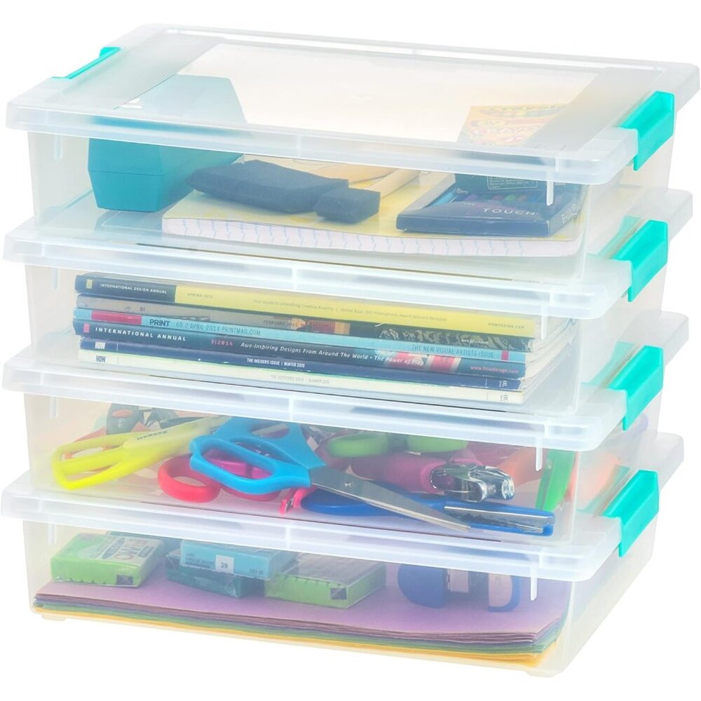 IRIS  6 Qt. Storage Bins with Lids, 4-Pack, ||, Small Plastic Craft Container Se